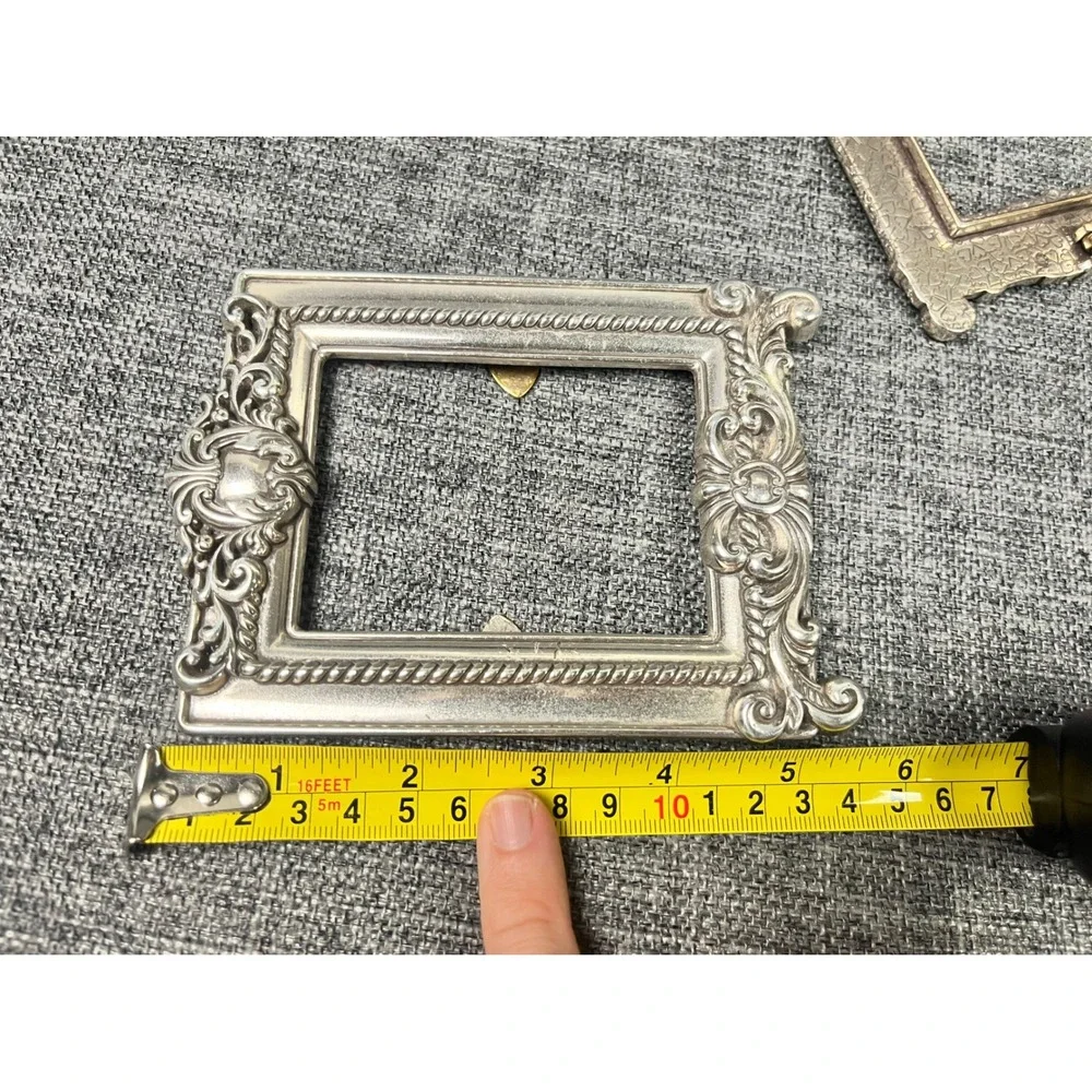 Vintage Brighton Ornate Silver Heart Back Mini Picture Frames Rococo Style 3.5x5